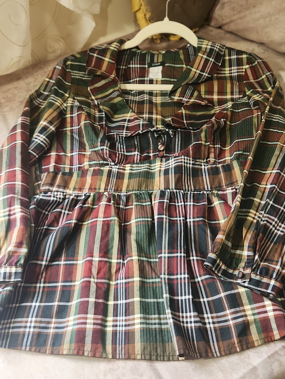 J. Crew Multicolor Plaid Ruffled Blouse Beautiful Fall Colors!
